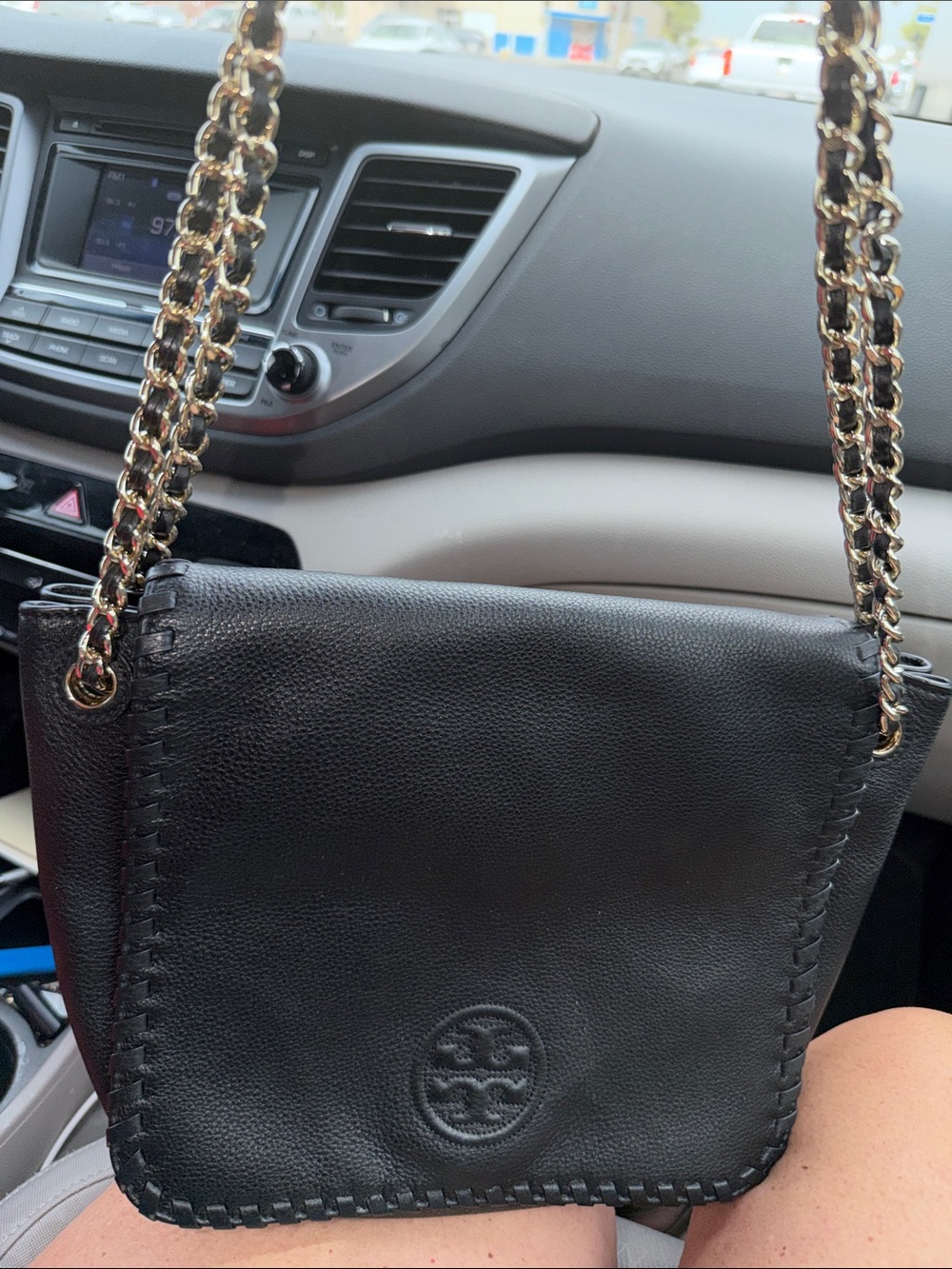 Black Leather Tory Burch Chain-Handle Crossbody Bag